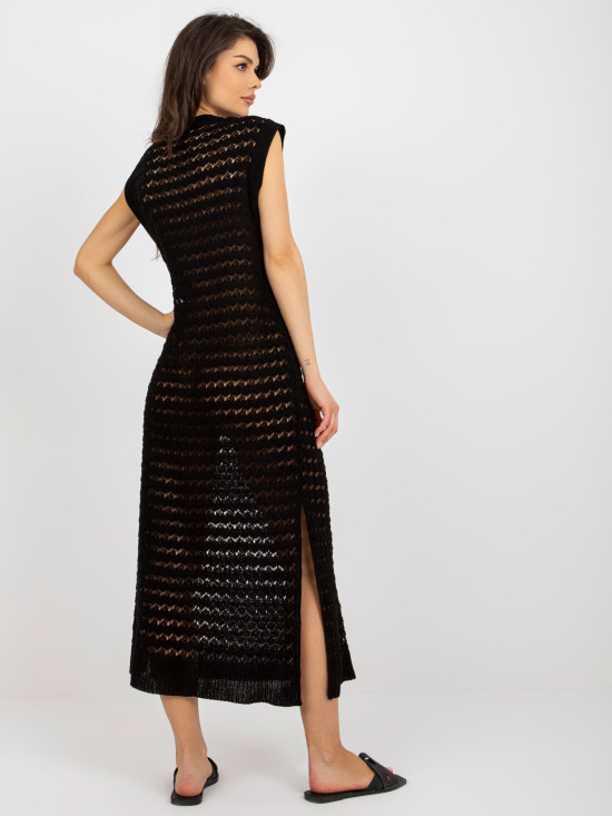 Rochie maxi neagră din dantelă fără mâneci