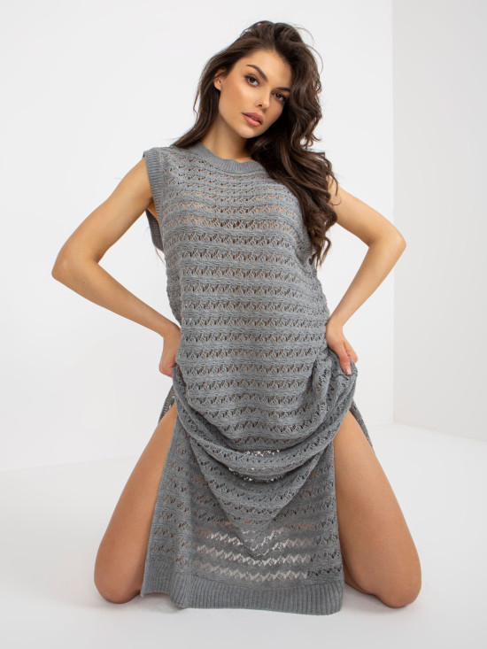 Rochie maxi gri din tricot