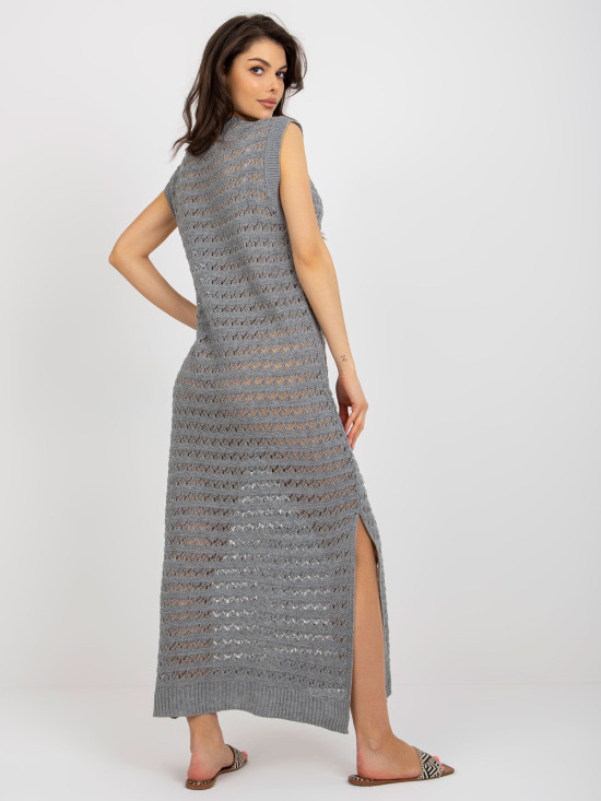 Rochie maxi gri din tricot