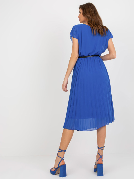 Rochie plisată cobalt cu adăugare de viscoză
