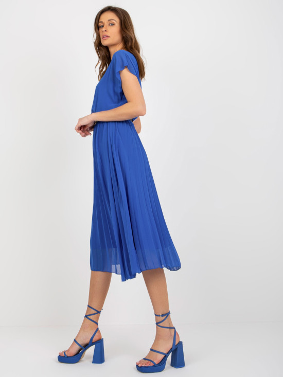 Rochie plisată cobalt cu adăugare de viscoză