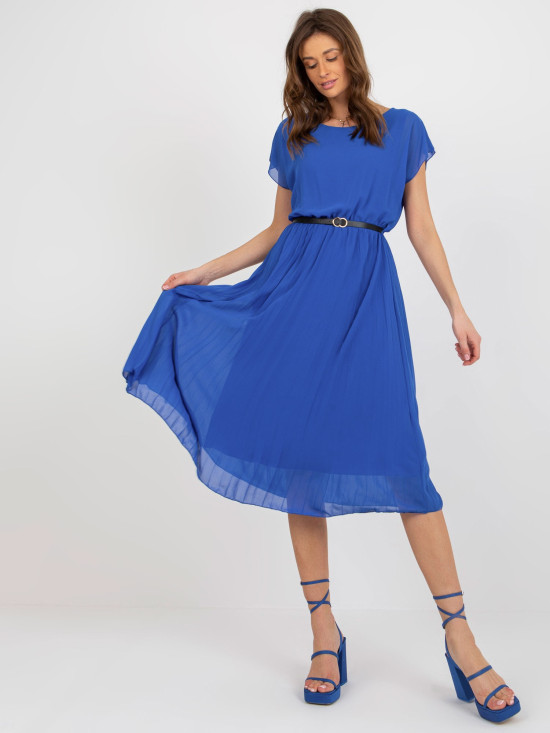 Rochie plisată cobalt cu adăugare de viscoză