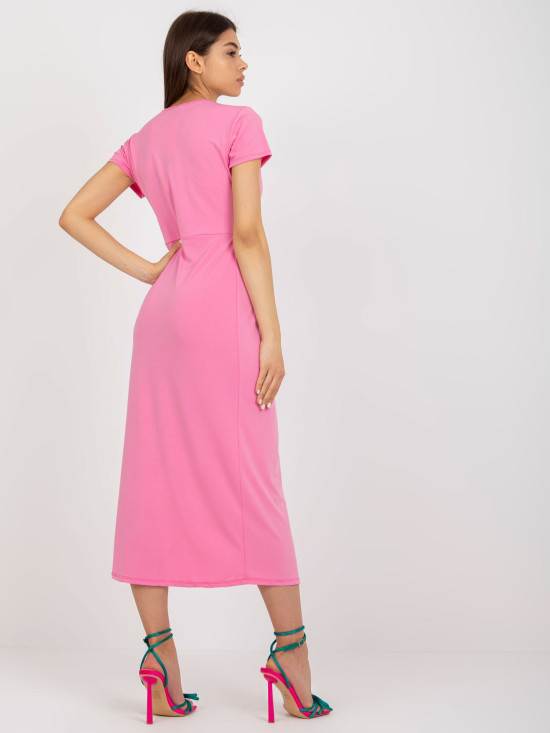 Rochie midi roz de cocktail cu fante