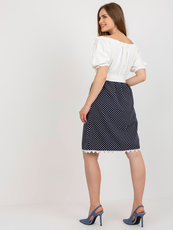 Rochie cocktail ecru-albastră cu curea