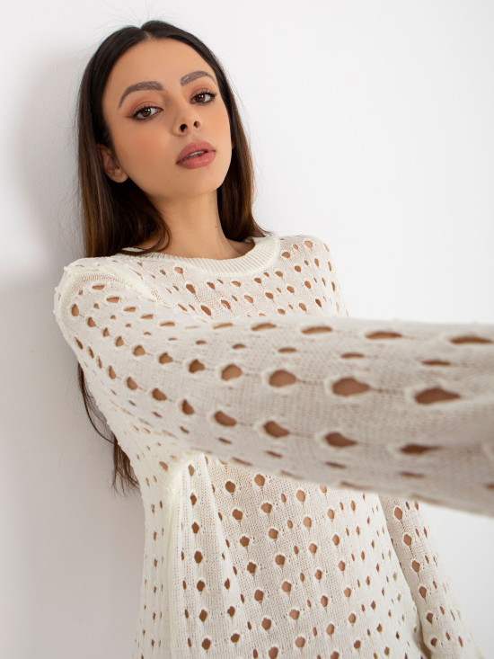 Rochie maxi tricotată ecru cu model perforat