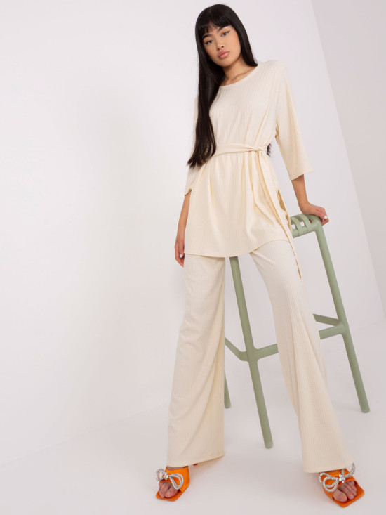 Compleu casual bej deschis cu dungi