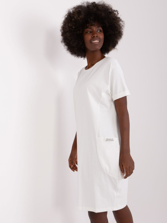 Rochie basic ecru din bumbac până la genunchi