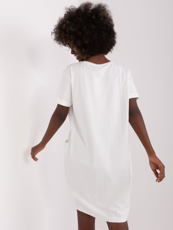 Rochie basic ecru din bumbac până la genunchi