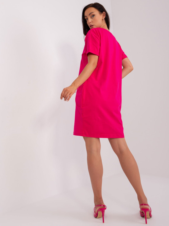 Rochie basic roz cu mână scurtă
