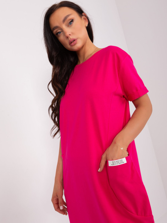 Rochie basic roz cu mână scurtă