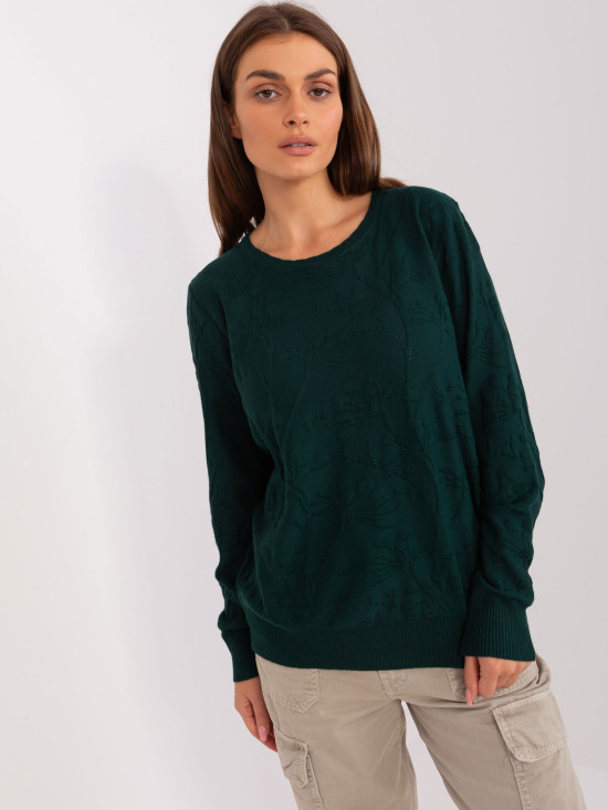 Pulover clasic verde închis din bumbac