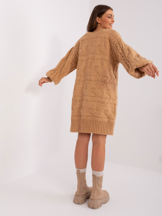 Rochie tricotată camel cu împletituri