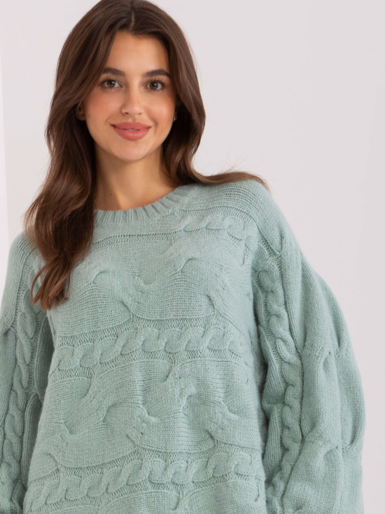 Rochie tricotată mentol cu împletituri