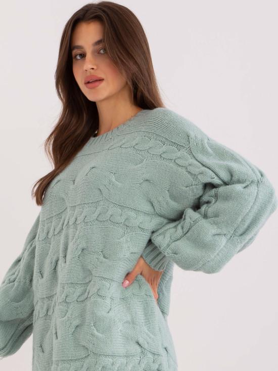 Rochie tricotată mentol cu împletituri