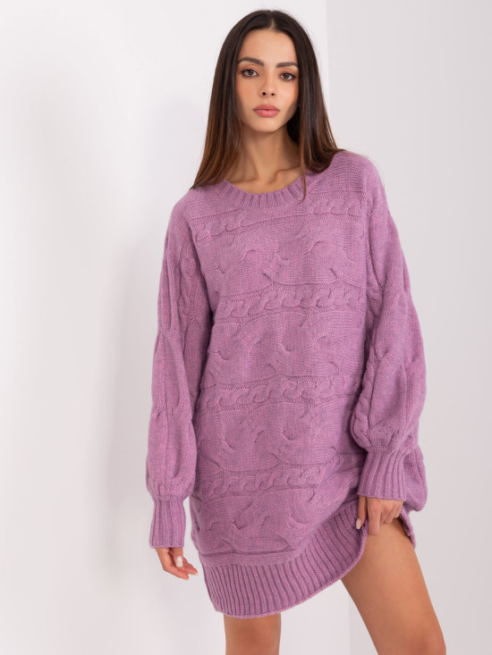 Rochie tricotată mov cu împletituri