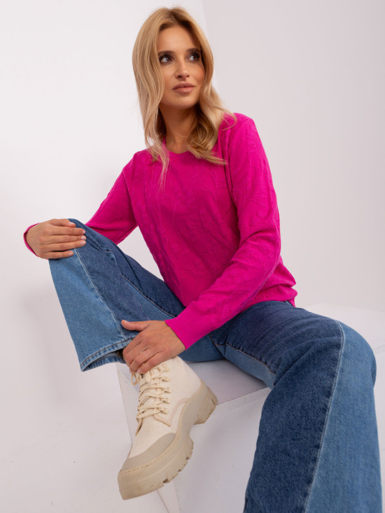 Pulover clasic fucsia cu manșete