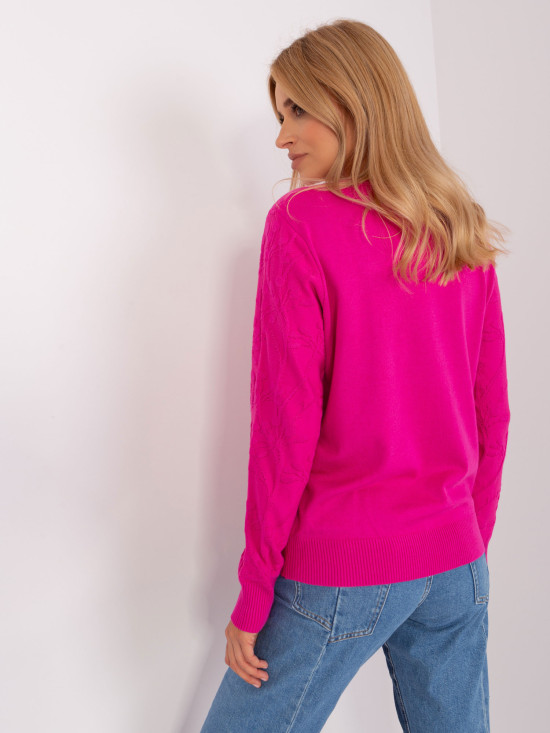 Pulover clasic fucsia cu manșete