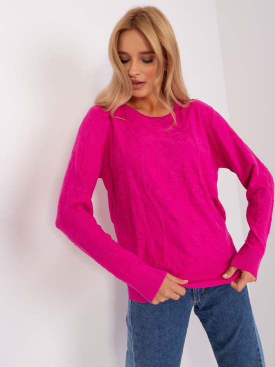 Pulover clasic fucsia cu manșete