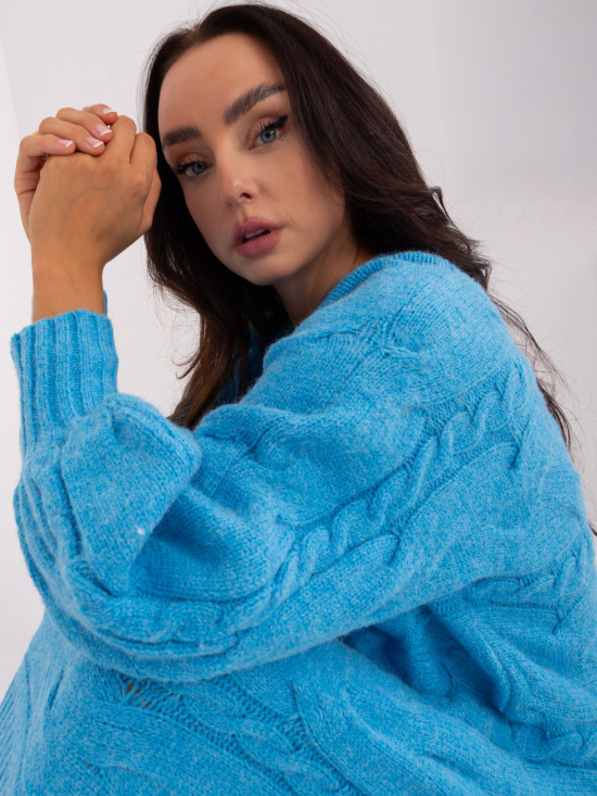 Rochie tricotată albastră cu mâneci lungi