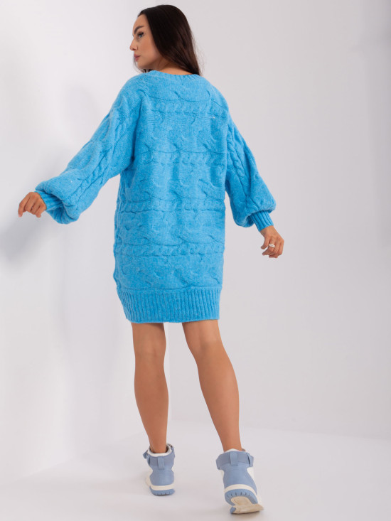 Rochie tricotată albastră cu mâneci lungi