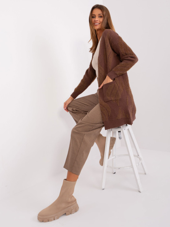Cardigan maro pentru femei cu buzunare