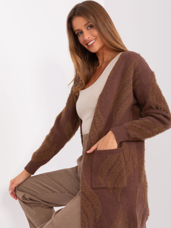 Cardigan maro pentru femei cu buzunare
