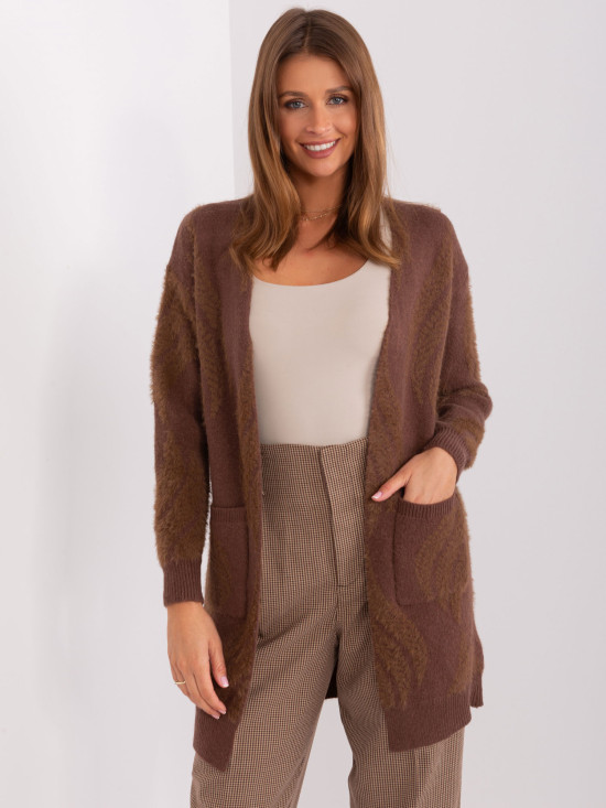 Cardigan maro pentru femei cu buzunare