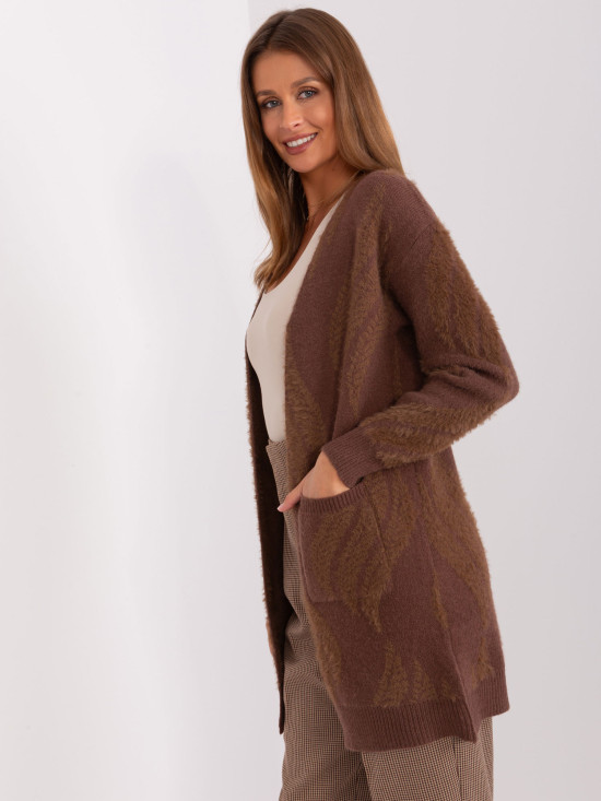 Cardigan maro pentru femei cu buzunare