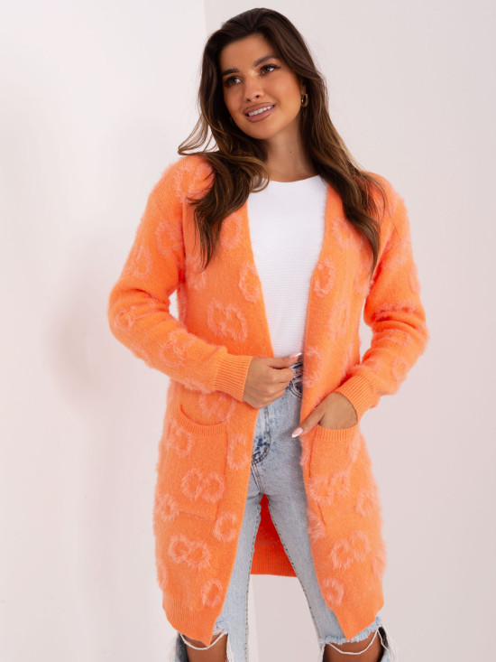 Cardigan portocalie cu buzunare