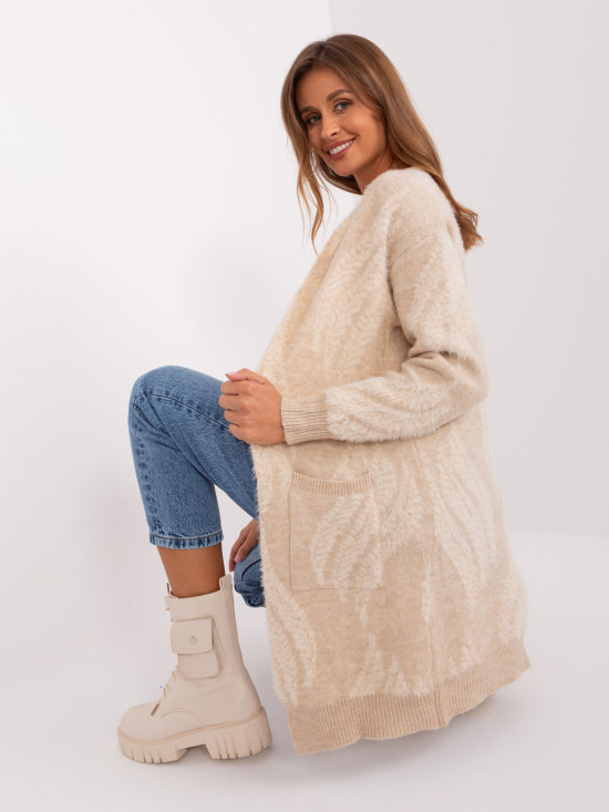 Cardigan moale bej deschis cu buzunare