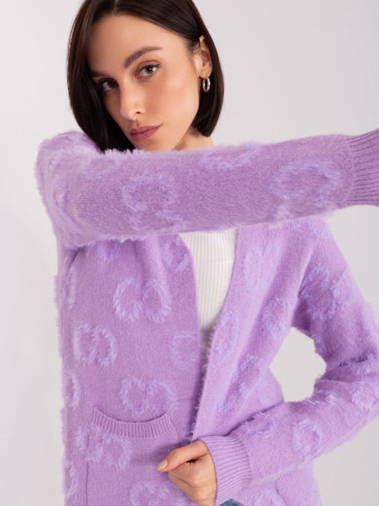 Cardigan violet cu buzunare