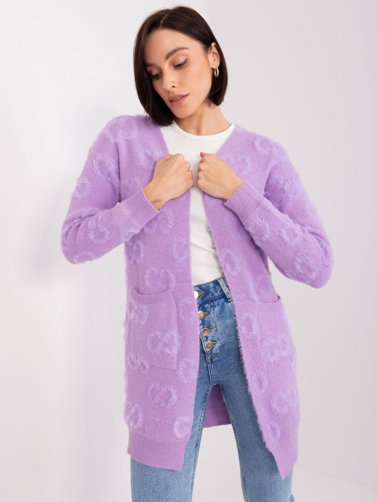 Cardigan violet cu buzunare