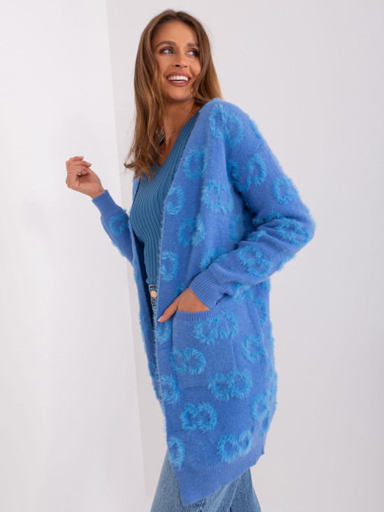 Cardigan moale albastru cu model