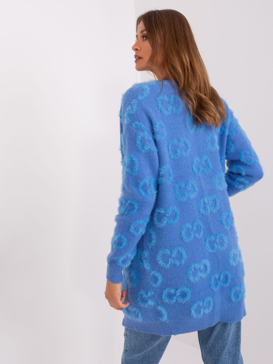 Cardigan moale albastru cu model