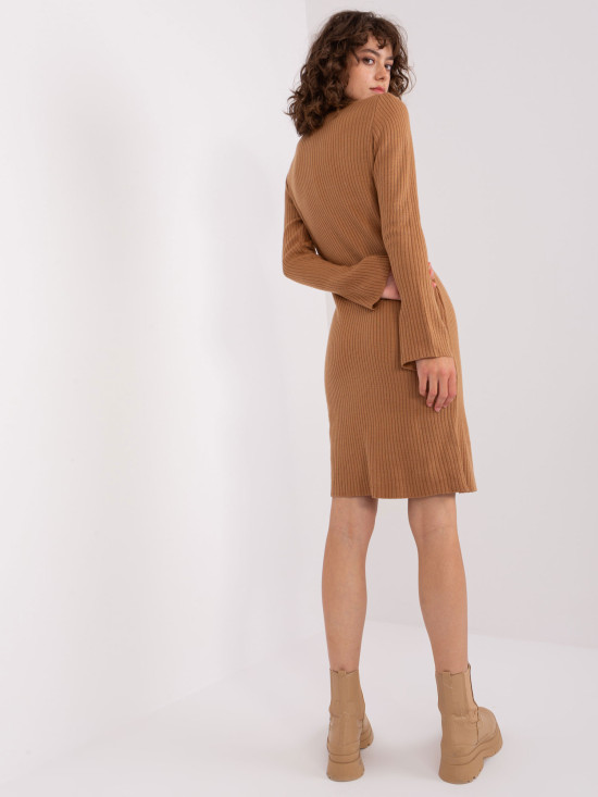 Rochie tricotată camel cu mâneci evazate