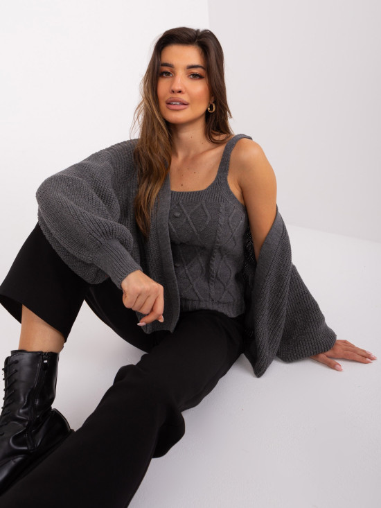 Compleu gri închis cu cardigan scurt
