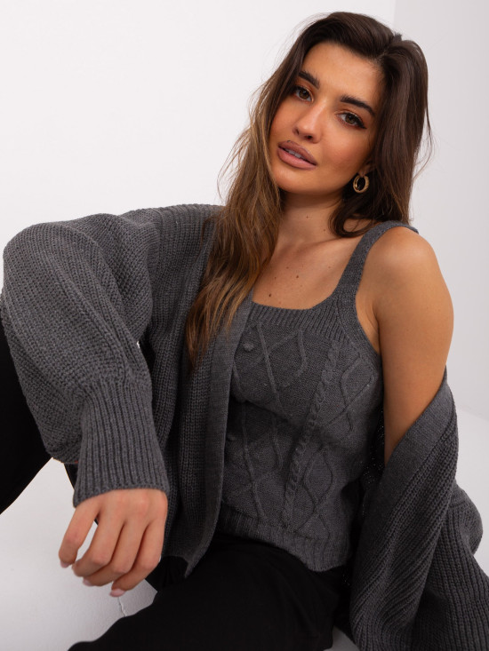 Compleu gri închis cu cardigan scurt