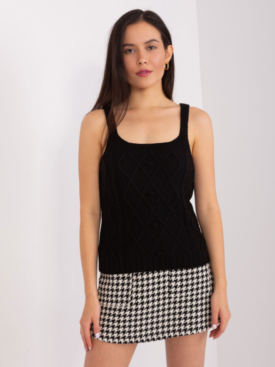 Compleu tricotat negru cu mâneci bufante