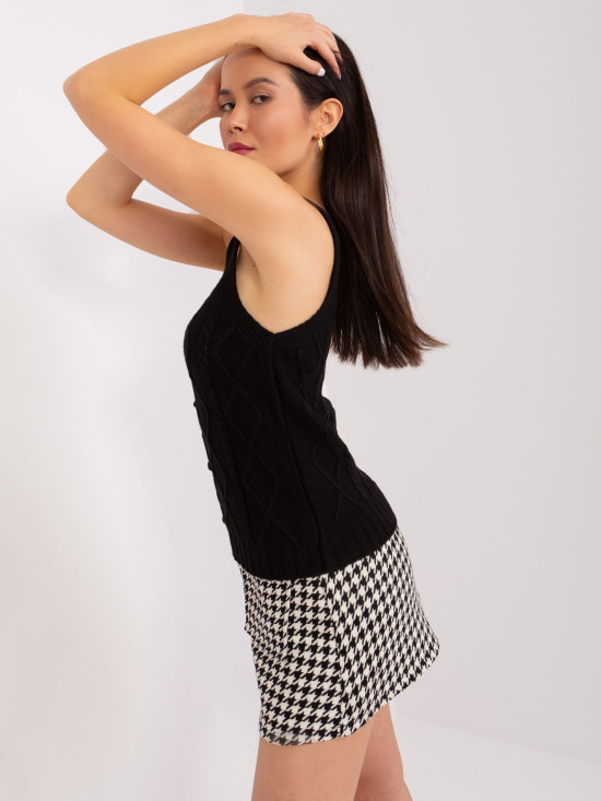 Compleu tricotat negru cu mâneci bufante