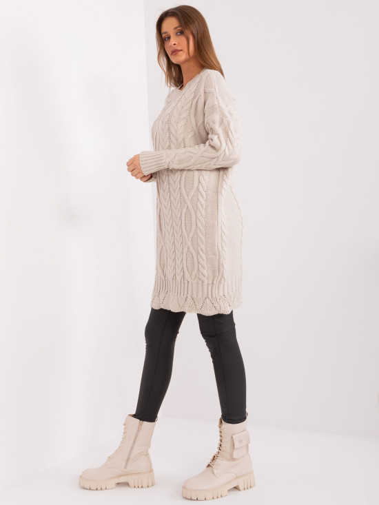 Rochie midi bej cu mâneci lungi