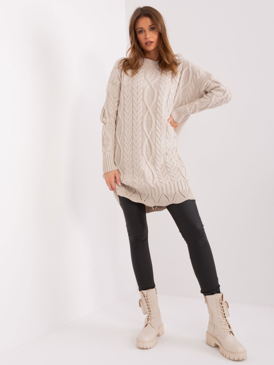 Rochie midi bej cu mâneci lungi