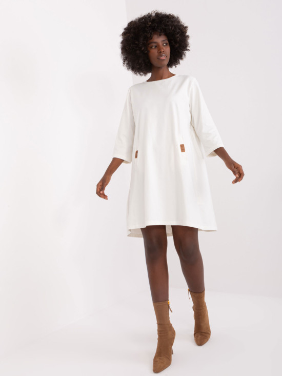 Rochie oversize ecru cu mâneci 3/4