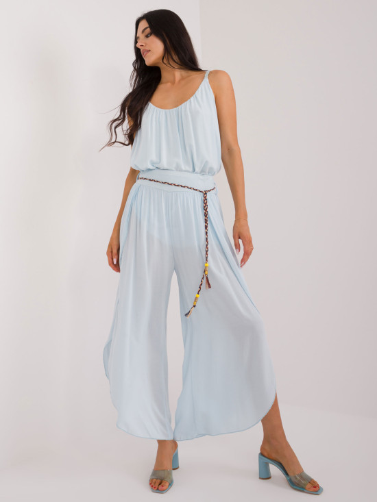 Pantaloni eleganți albaștri cu talie înaltă