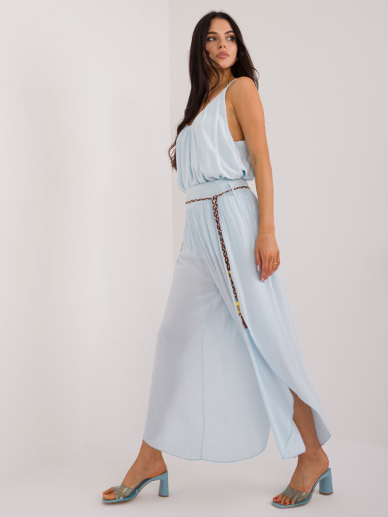 Pantaloni eleganți albaștri cu talie înaltă