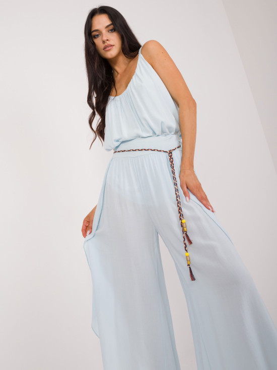 Pantaloni eleganți albaștri cu talie înaltă