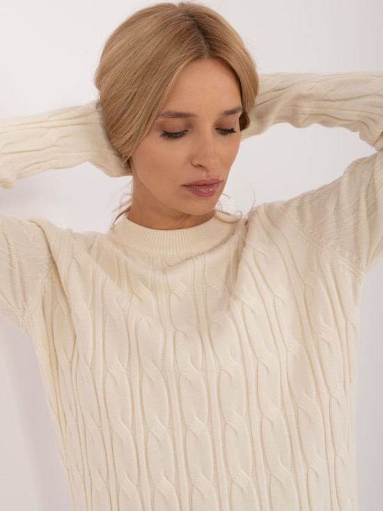 Pulover elegant ecru cu mâneci lungi