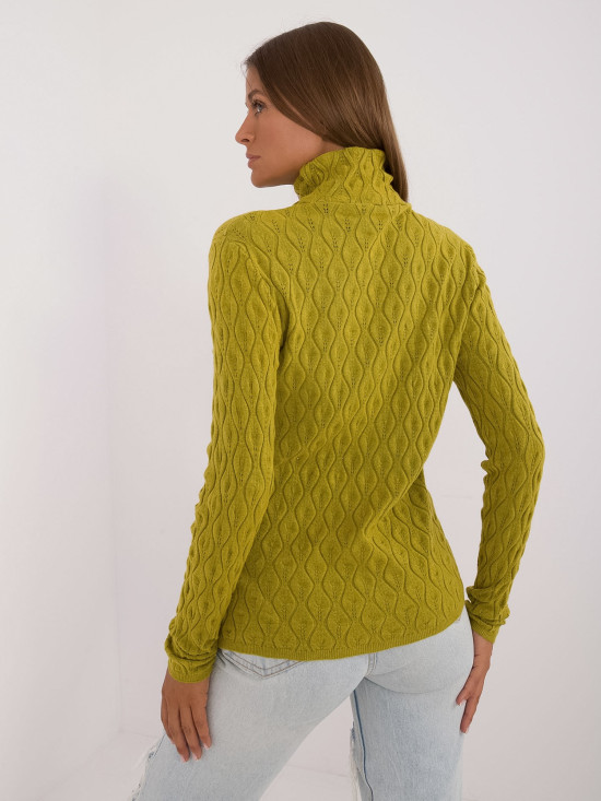 Pulover elegant verde măsliniu cu guler