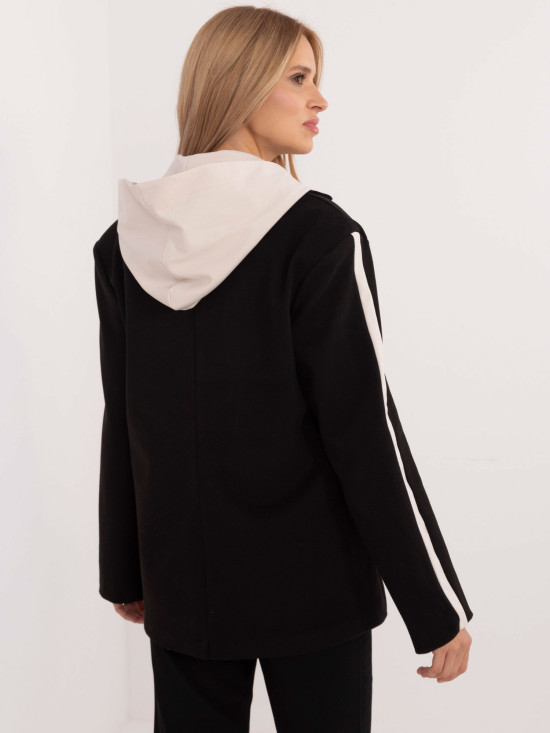 Sacou elegant negru cu glugă detașabilă