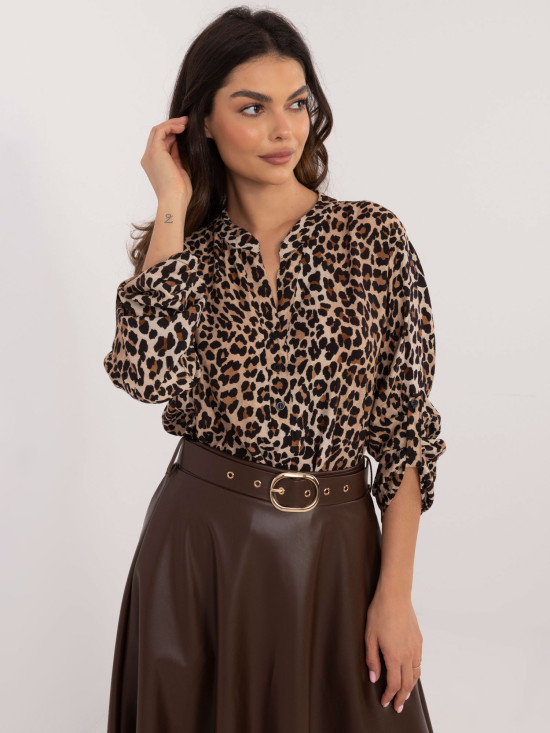 Bluză elegantă cu mâneci lungi în negru-bej
