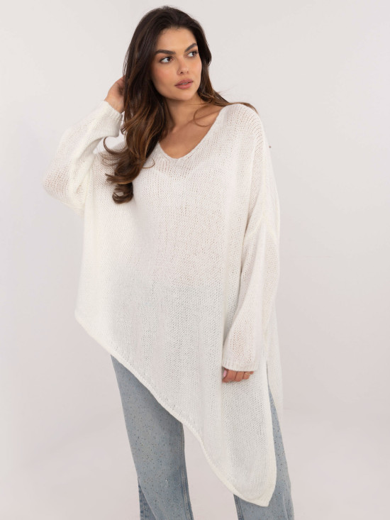 Pulover elegant ecru cu mâneci lungi